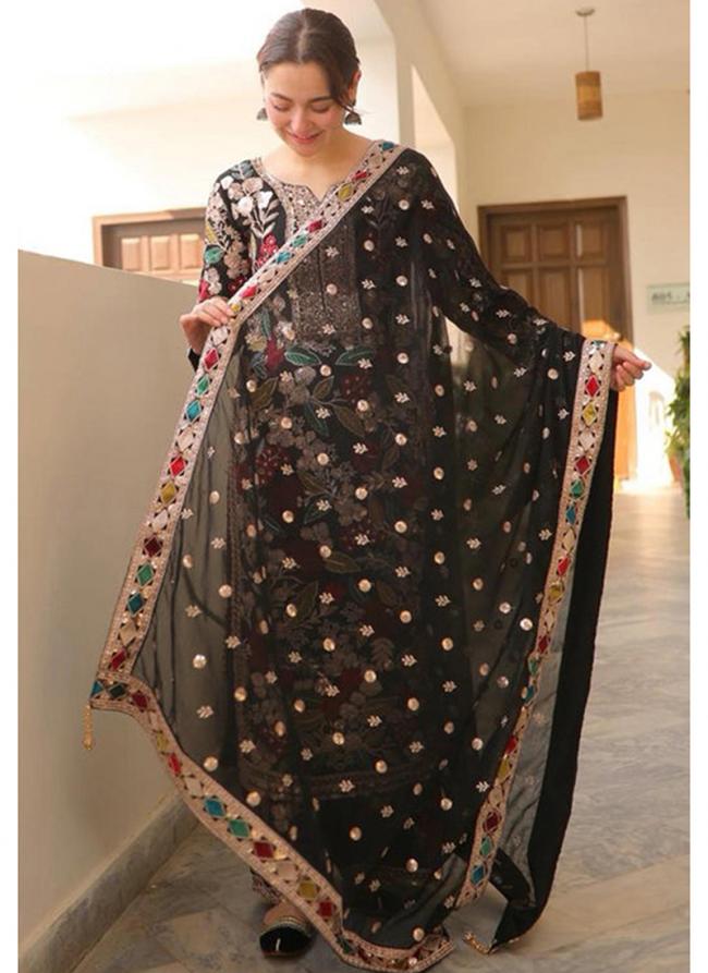 Faux Georgette Black Party Wear Embroidery Work Pakistani Suit